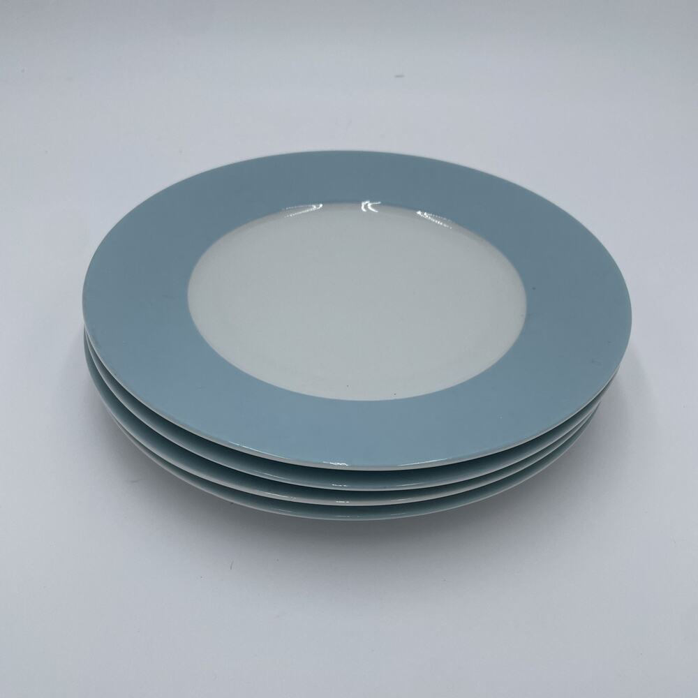 IKEA Susan Pyrke 365 Set of 4 White & Blue Rim Stoneware 8.5” Luncheon Plates